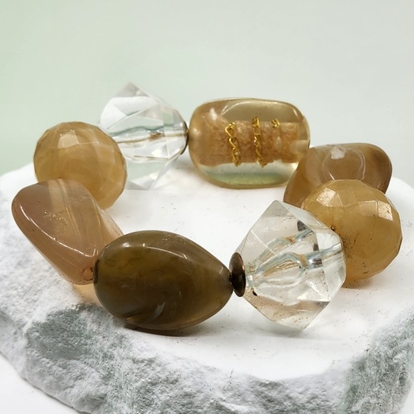 Jewelry - Chunky Amber Tone Clear Translucent Faceted Bead Stretch Bracelet Boho Statement